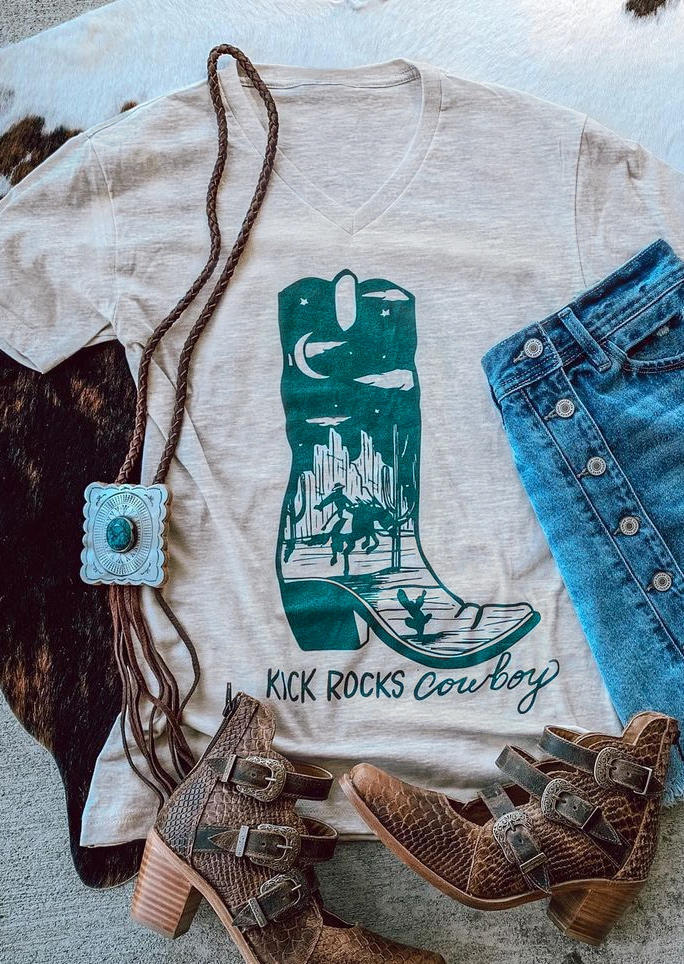 

T-shirts Tees Kick Rocks Cowboy T-Shirt Tee in Light Grey. Size