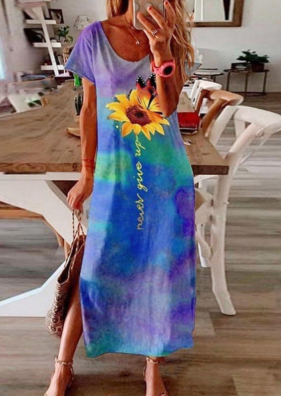 

Maxi Dresses Sunflower Tie Dye Never Give Up Slit Maxi Dress in Blue. Size