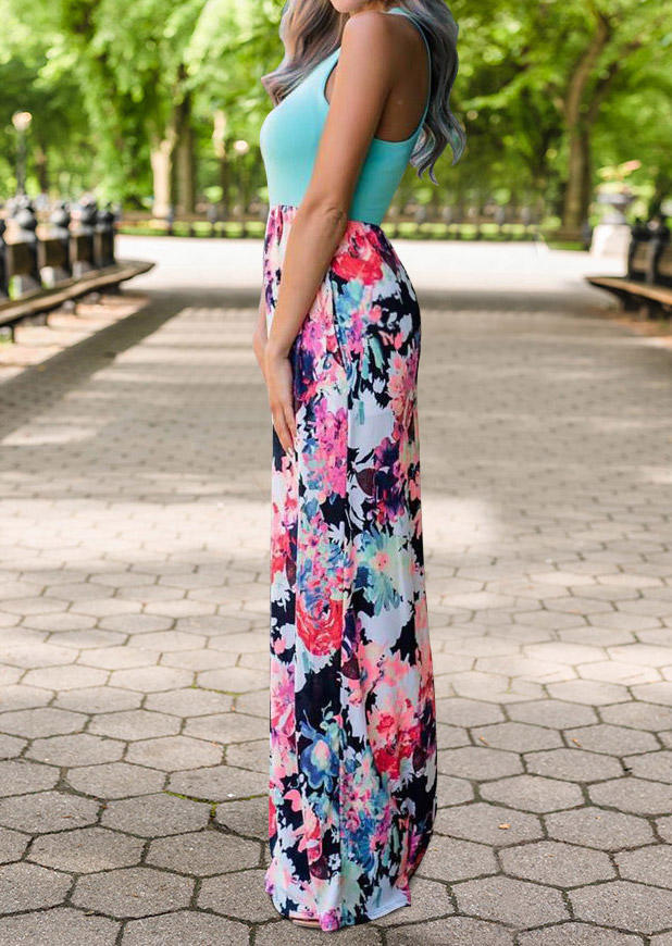 Maxi Dresses Floral Ruffled Pocket Sleeveless Maxi Dress in Multicolor. Size: L,XL