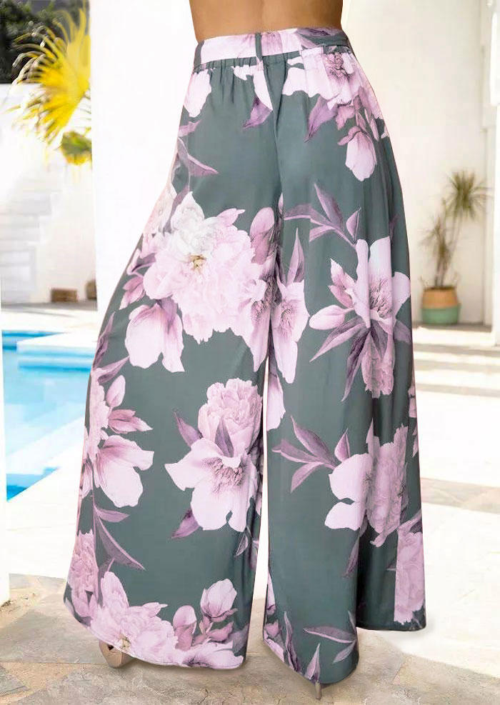 

Pants Floral Elastic Waist Wide Leg Pants in Multicolor. Size: ,M