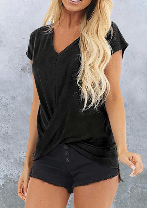 

Blouses Twist Short Sleeve V-Neck Casual Blouse in Gray. Size