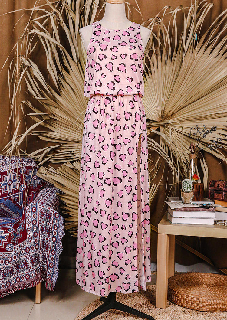 

Maxi Dresses Peach Heart Slit Pocket Elastic Waist Maxi Dress in Pink. Size: ,M