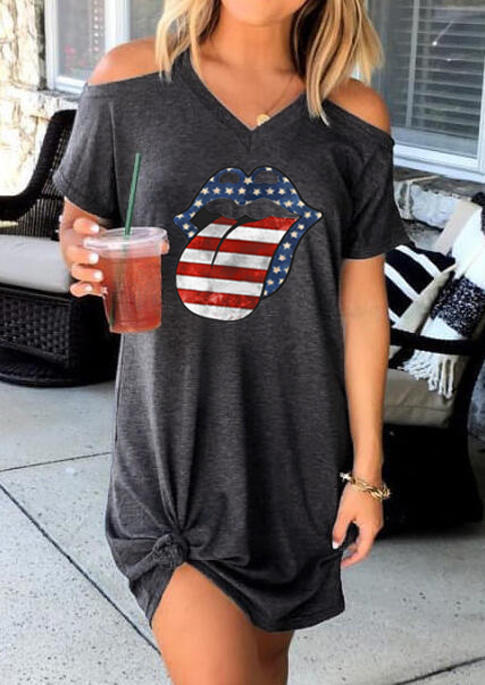 

Mini Dresses American Flag Star Striped Lips Cold Shoulder Mini Dress in Gray. Size