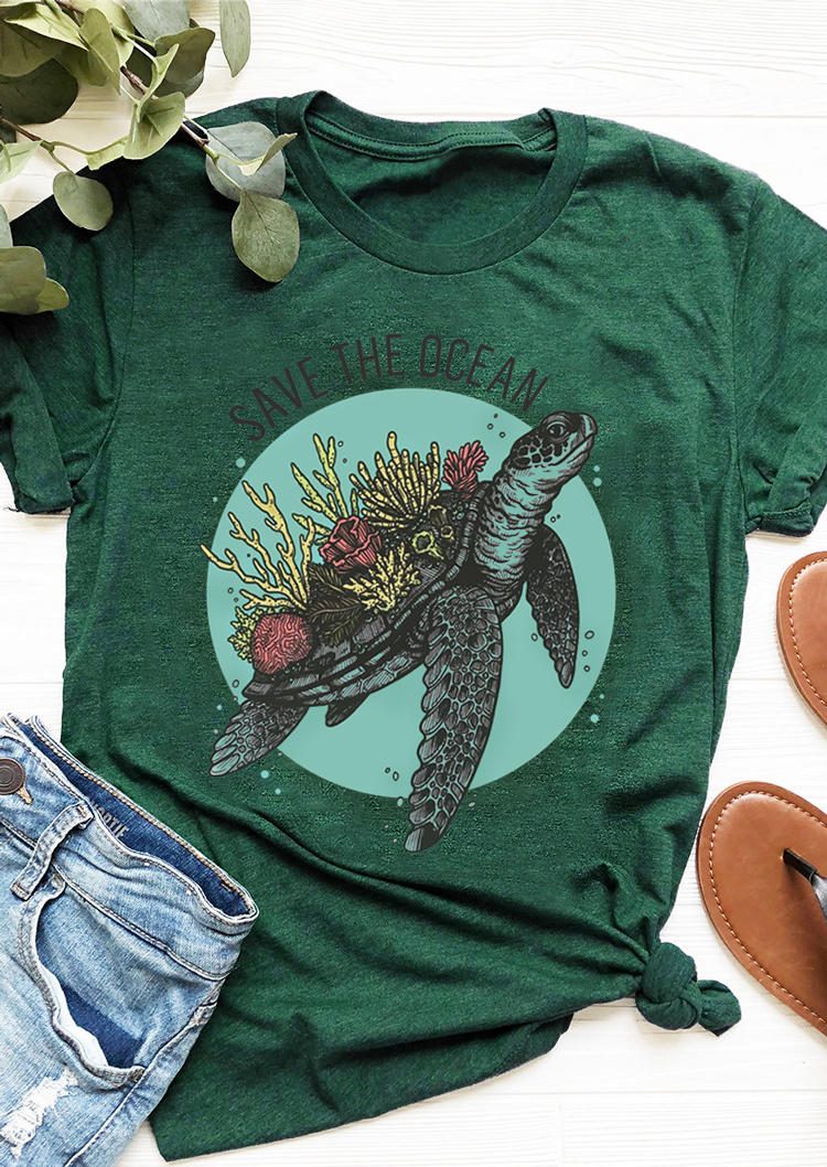 

T-shirts Tees Save The Ocean Turtle T-Shirt Tee in Dark Green. Size: ,M