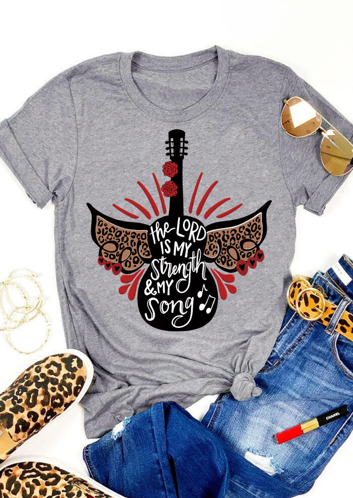 

T-shirts Tees The Lord Is My Strength And My Song Leopard T-Shirt Tee in Light Grey. Size: ,M,L