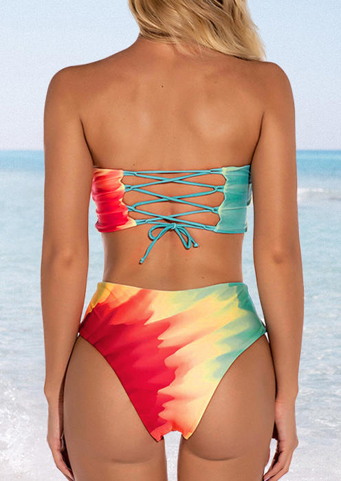 

Bikini Sets Tie Dye Gradient Lace Up Bikini Set in Multicolor. Size