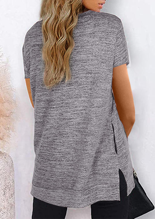 

Blouses Pocket Slit O-Neck Long Blouse in Gray. Size: ,M
