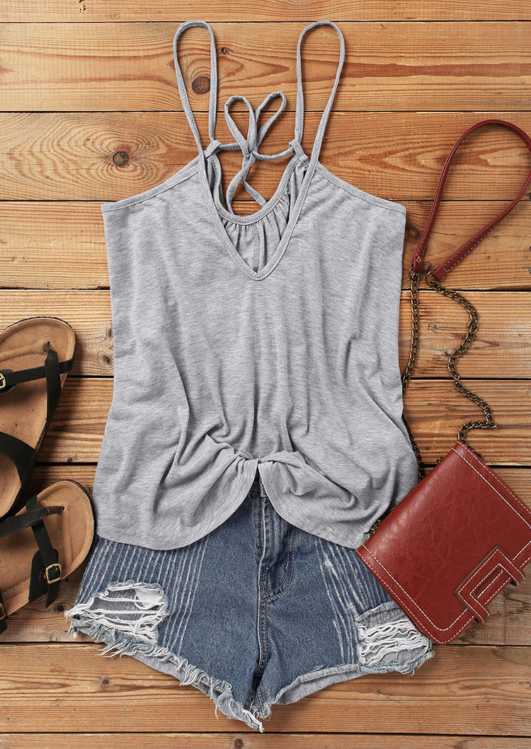 

Tank Tops Open Back Criss-Cross Ruffled Camisole in Gray. Size: ,L,XL