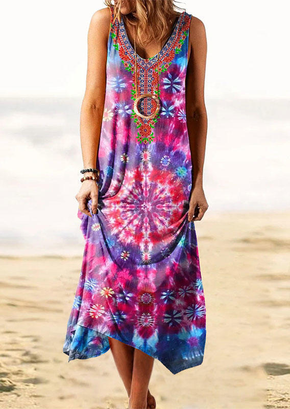 

Maxi Dresses Vintage Floral Tie Dye Sleeveless Maxi Dress in Multicolor. Size: ,XL