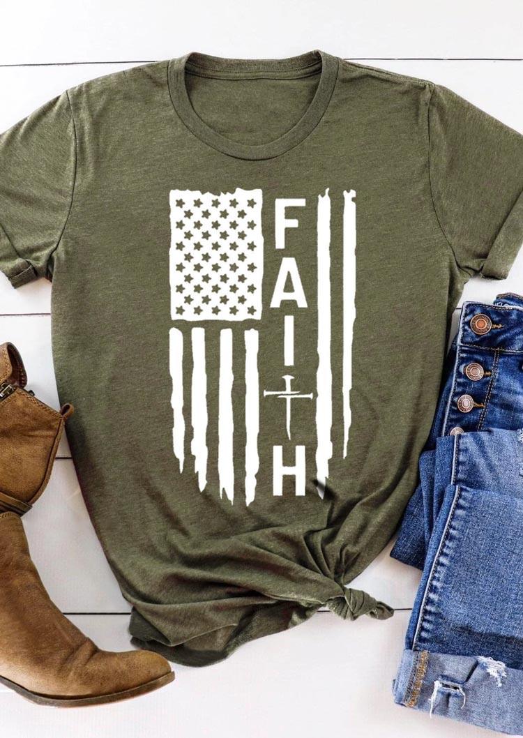 

T-shirts Tees Faith American Flag Star Striped T-Shirt Tee in Army Green. Size