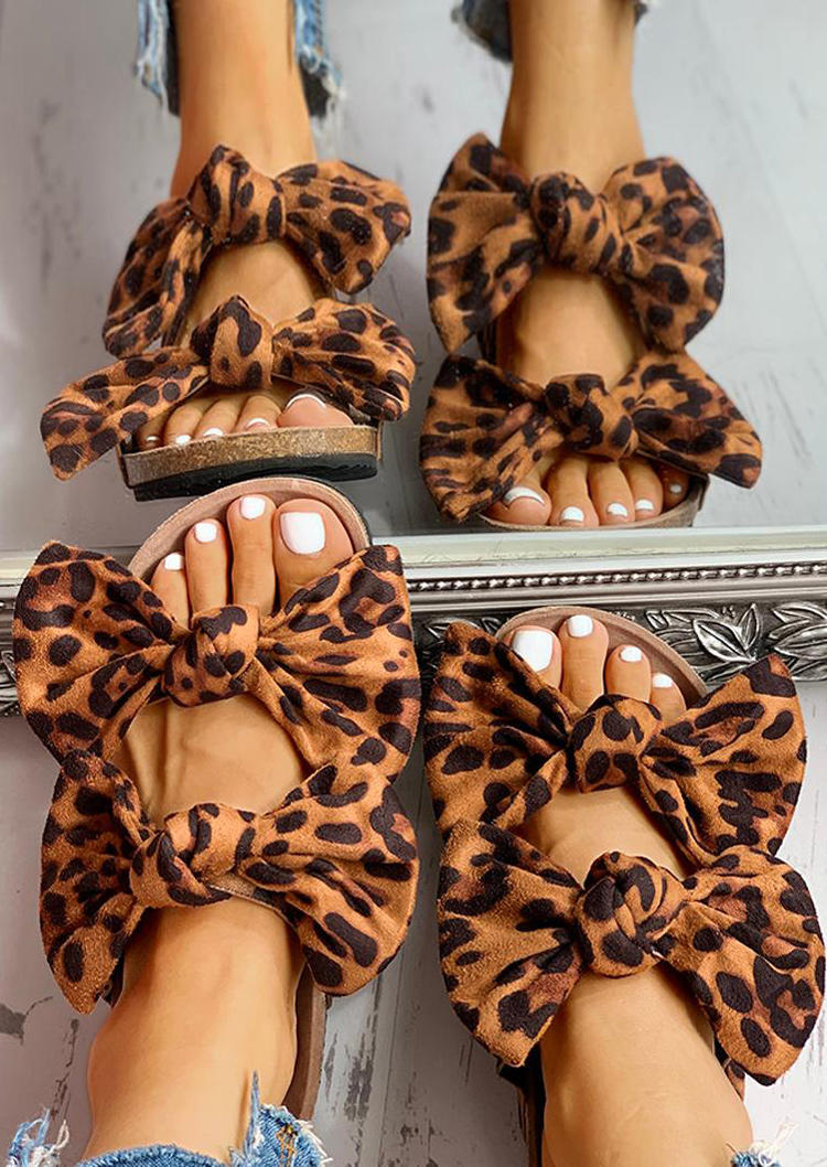 

Slippers Comfortable Leopard Bowknot Flat Slippers in Leopard. Size: ,38,40,41