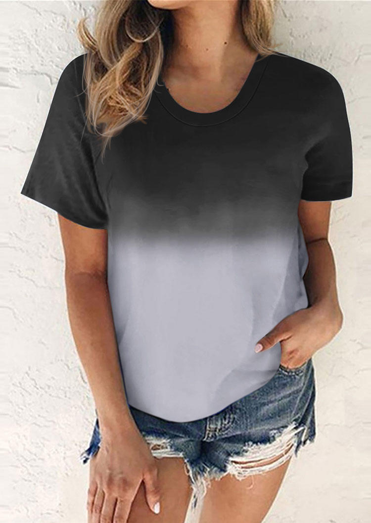 

Blouses Gradient O-Neck Casual Blouse in Black. Size