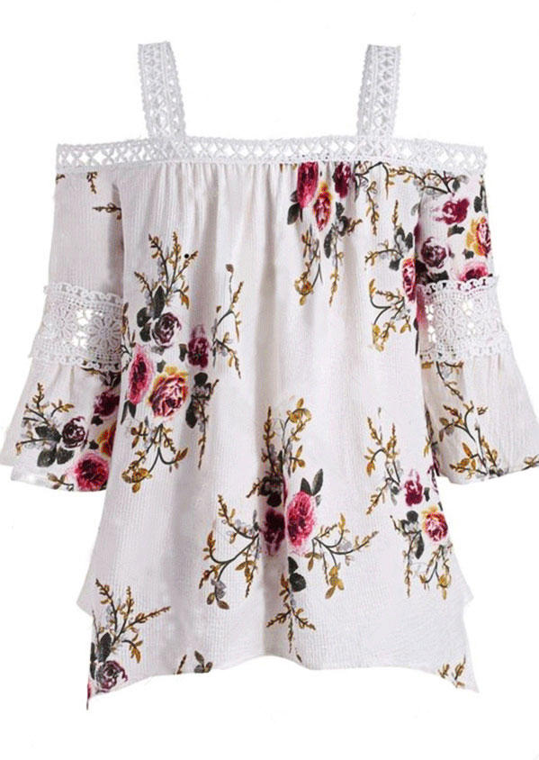 

Plus Size Tops Plus Size Floral Lace Splicing Blouse in White. Size: ,XL