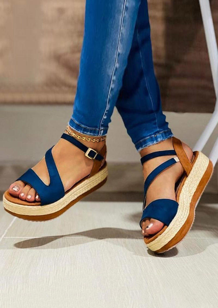 

Sandals Women Summer Buckle Strap Platform Sandals in Blue. Size