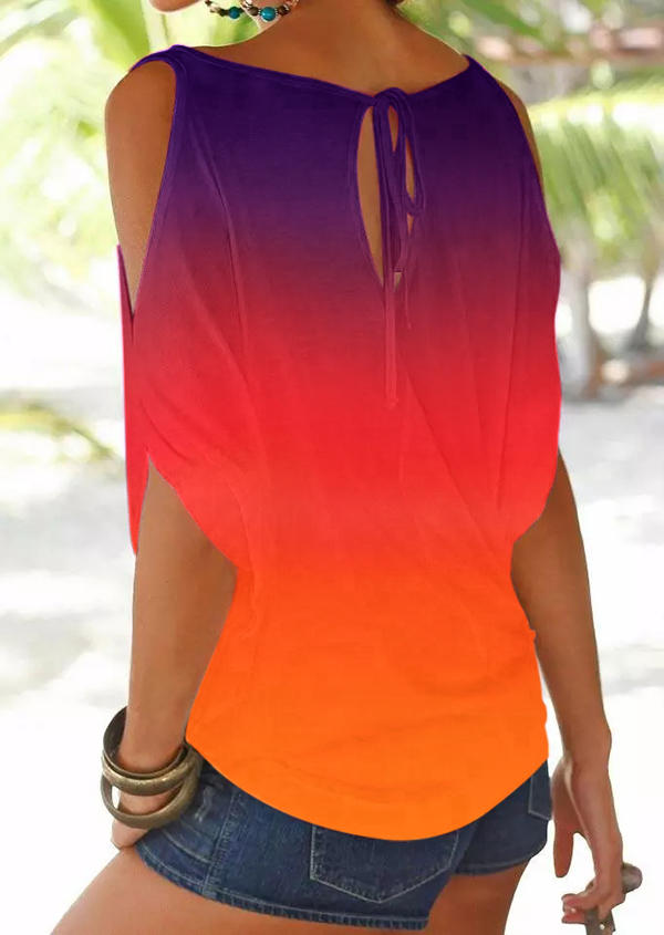 

Blouses Gradient Cold Shoulder Hollow Out Tie Blouse in Multicolor. Size