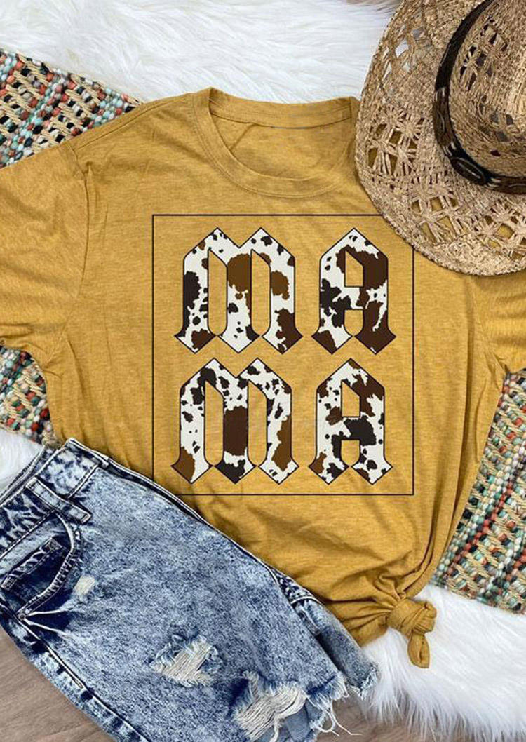 

T-shirts Tees Western Cow Mama O-Neck T-Shirt Tee in Yellow. Size