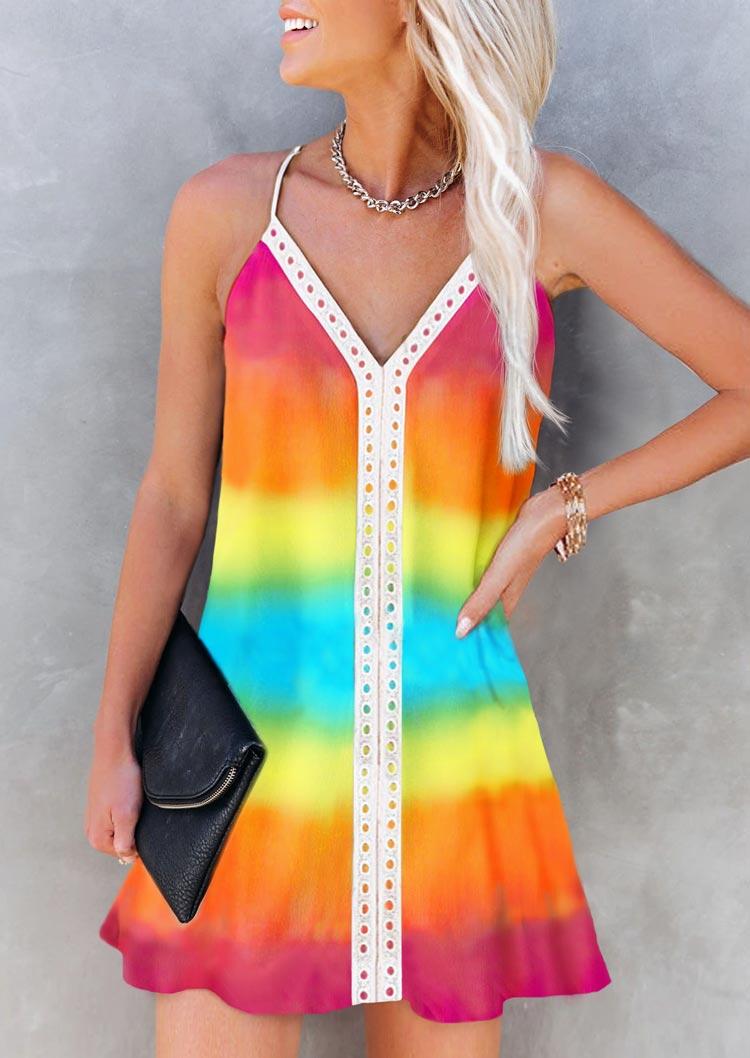 

Mini Dresses Rainbow Lace Splicing Spaghetti Strap Mini Dress in Multicolor. Size: ,M,L,XL