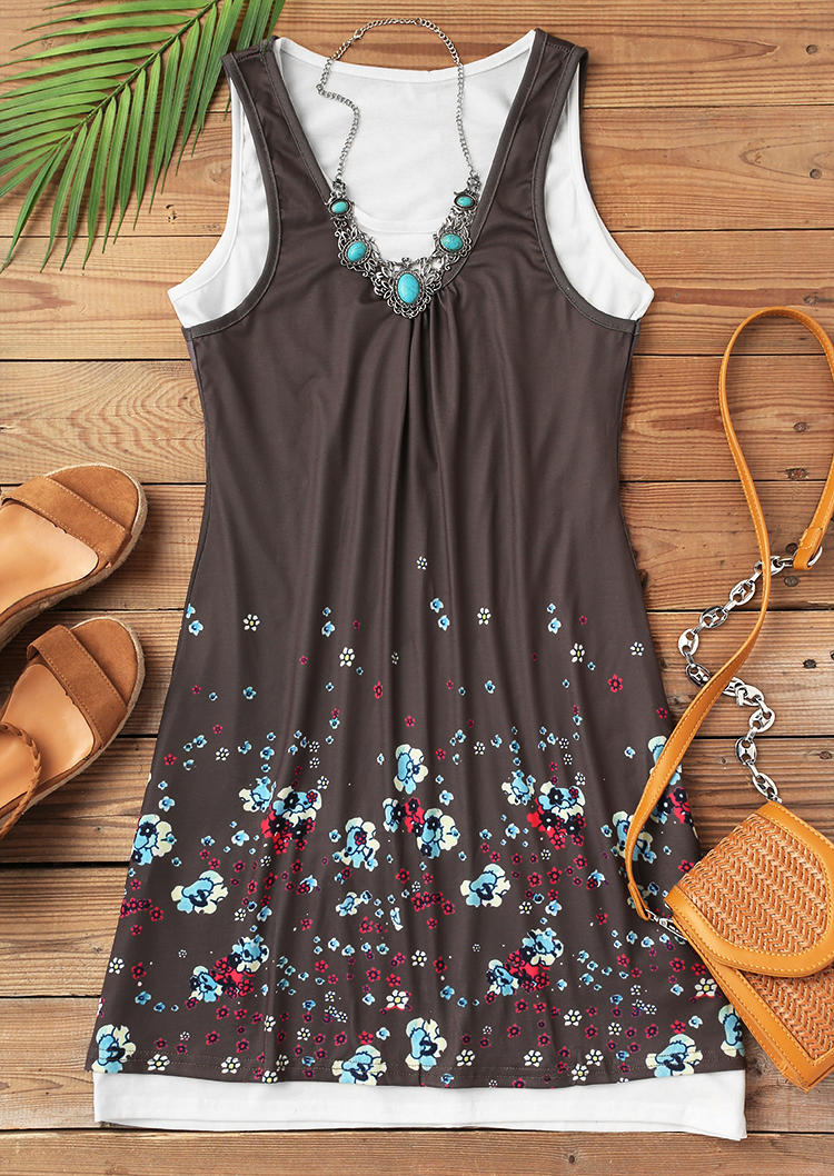 Two-piece Dresses Floral Ruffled Two-Piece Mini Dress Outfit in Dark Coffee. Size: S