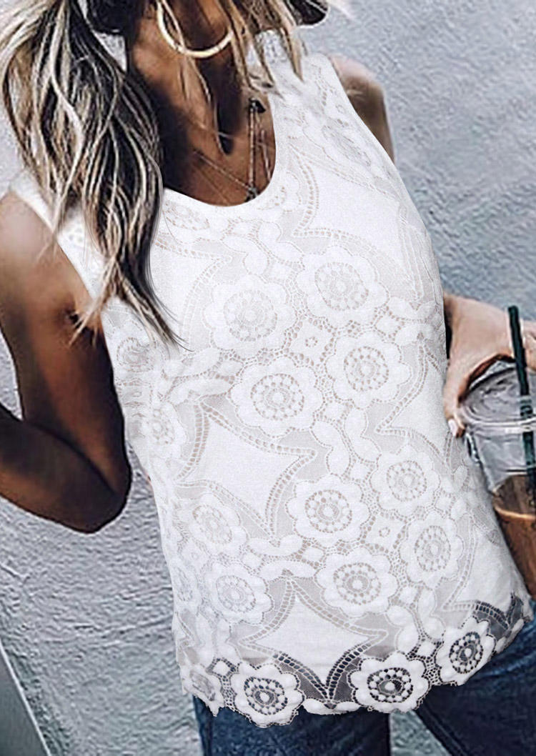 

Tank Tops Lace Sleeveless V-Neck Tank Top in White. Size