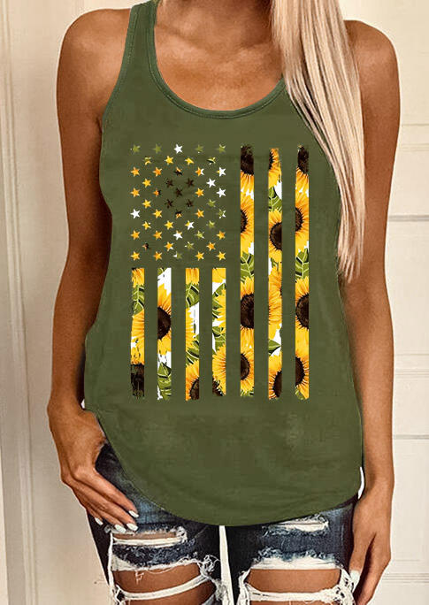 

Tank Tops Sunflower American Flag Racerback Tank Top in Army Green. Size: ,XL