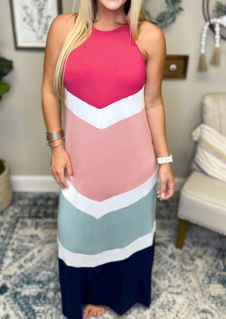 

Maxi Dresses Color Block Sleeveless Halter Maxi Dress in Multicolor. Size: ,M,L