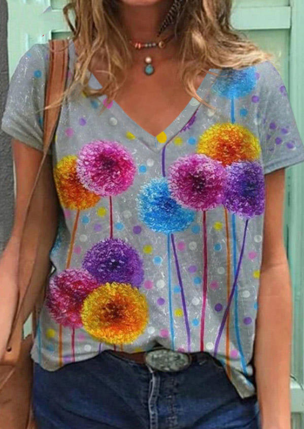 

T-shirts Tees Dandelion Short Sleeve V-Neck T-Shirt Tee in Multicolor. Size