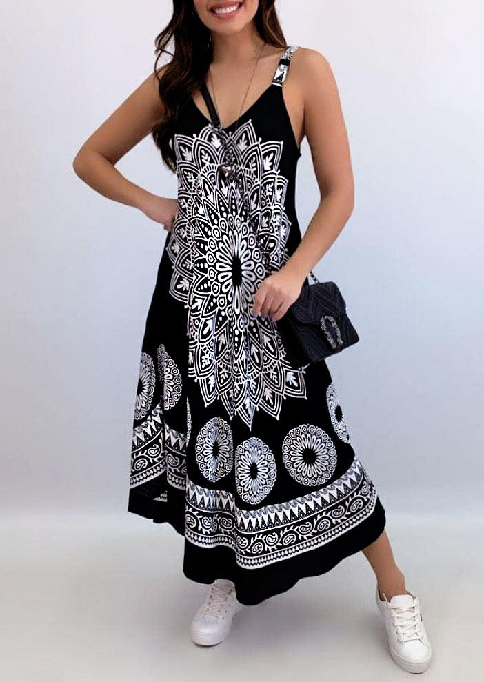 

Maxi Dresses Vintage Mandala Floral Spaghetti Strap Maxi Dress in Black. Size: ,XL