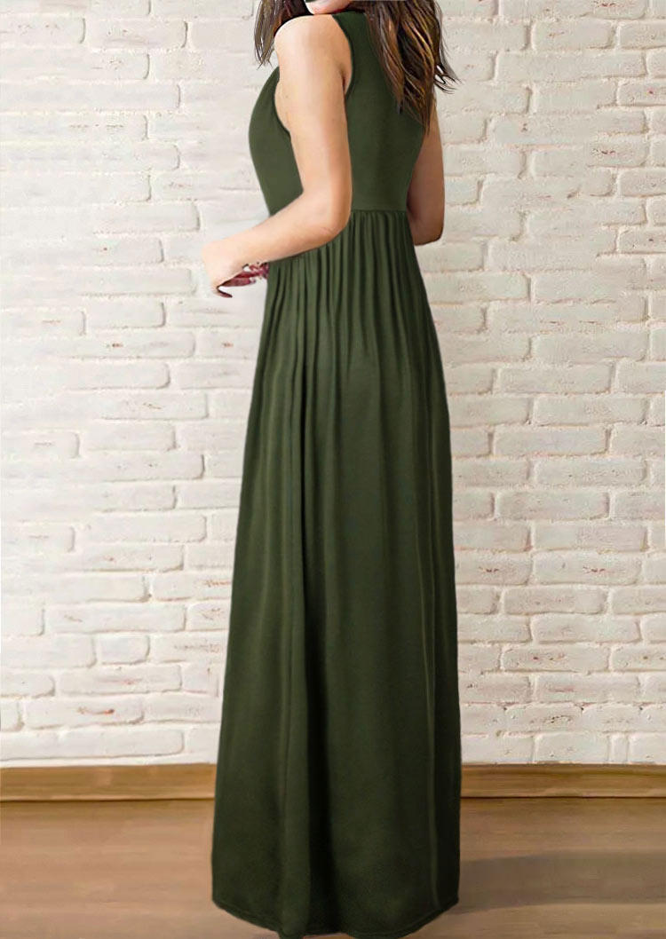 

Maxi Dresses Criss-Cross Ruffled Pocket Sleeveless Maxi Dress in Green. Size