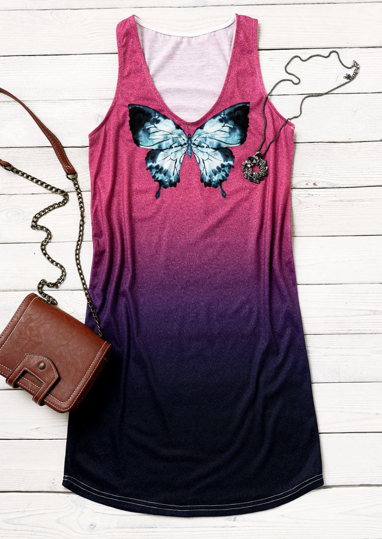 

Mini Dresses Butterfly Gradient Sleeveless Mini Dress in Purple. Size: ,L,XL