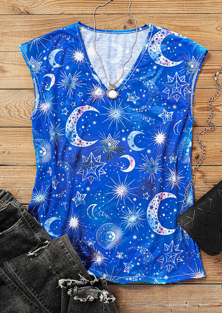 

Blouses Star Moon V-Neck Casual Blouse in Blue. Size: ,XL