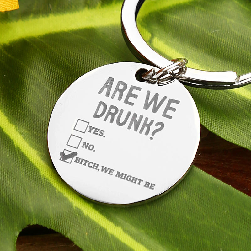 

Keychains Are We Drunk Keychain in Silver. Size