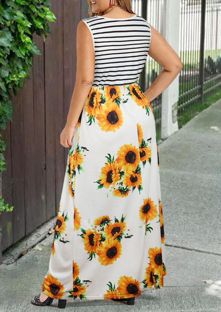 

Plus Size Dresses Plus Size Striped Sunflower Sleeveless Elastic Waist Maxi Dress in Multicolor. Size: ,XL