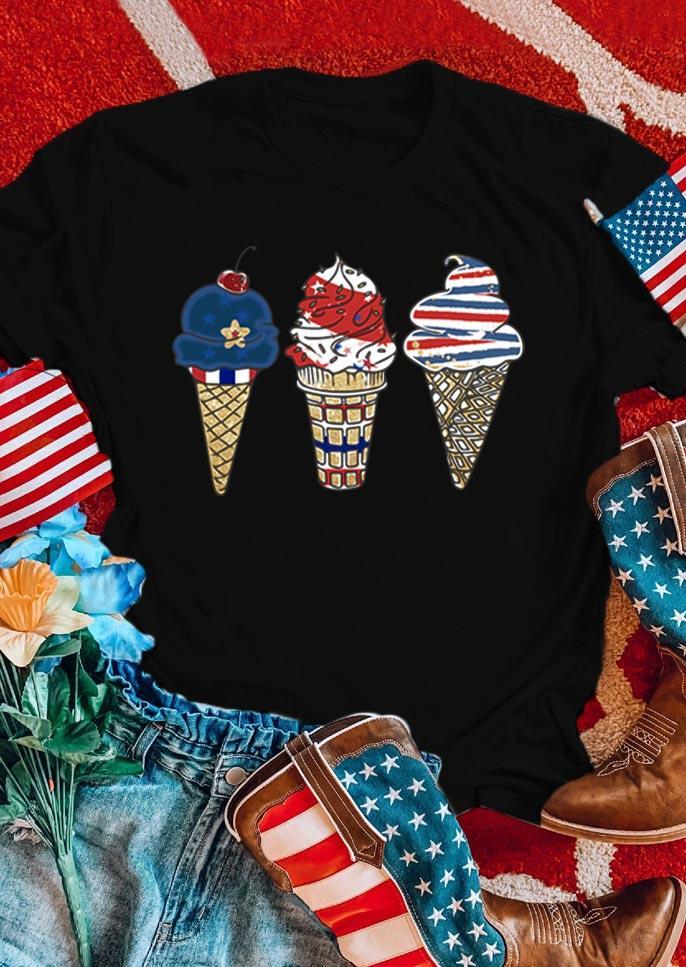 

T-shirts Tees American Flag Star Striped Ice Cream T-Shirt Tee in Black. Size