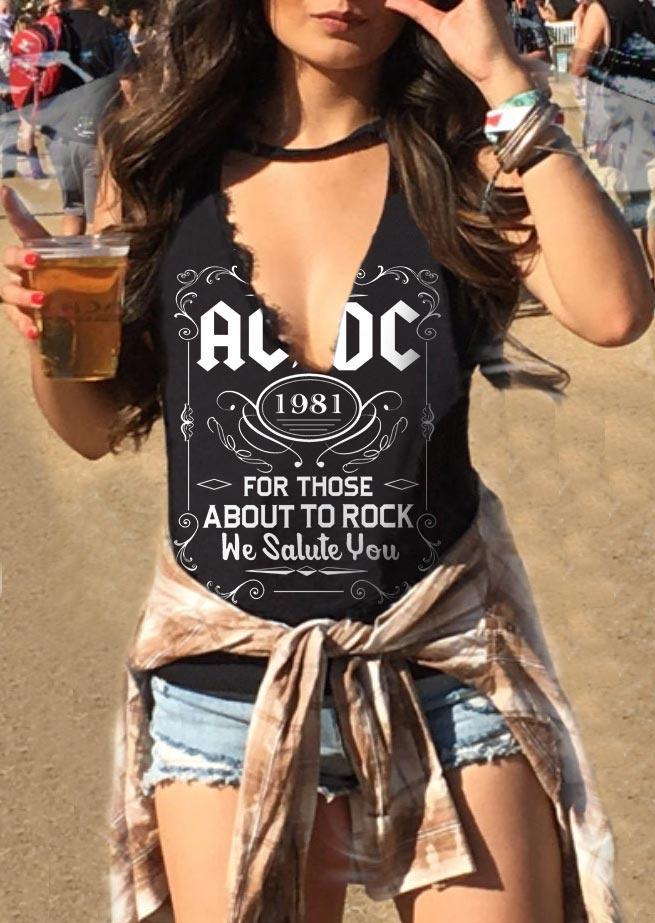 

Tank Tops AC DC 1981 We Salute You Keyhole Neck Tank Top in Black. Size