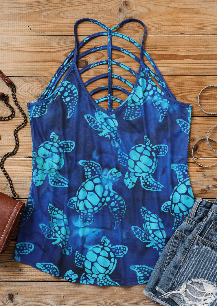 

Tank Tops Turtle Hollow Out Halter Camisole in Blue. Size