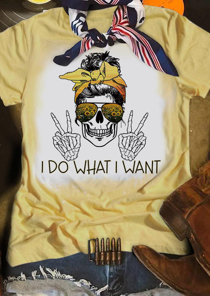 

T-shirts Tees I Do What I Want Skull Bowknot Sunflower T-Shirt Tee in Yellow. Size
