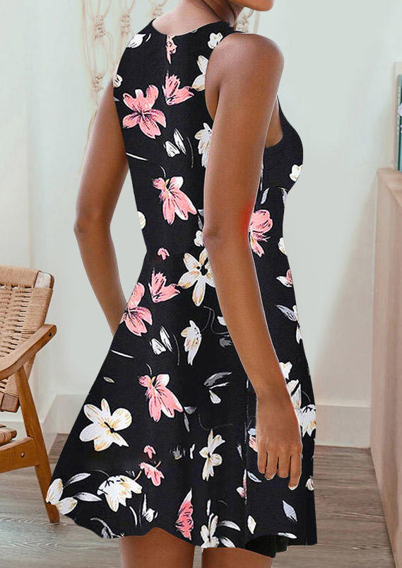 

Mini Dresses Floral Keyhole Neck Sleeveless Mini Dress in Black. Size: ,M,L