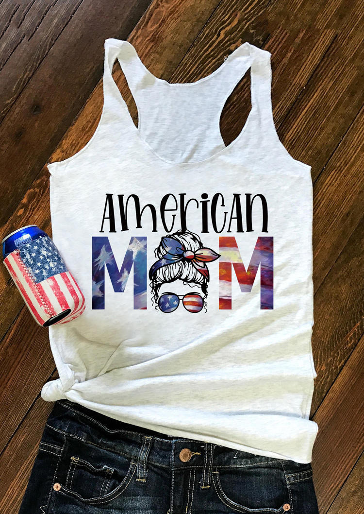 

Tank Tops American Flag Mom Bowknot Glasses Racerback Tank Top in White. Size: ,3XL
