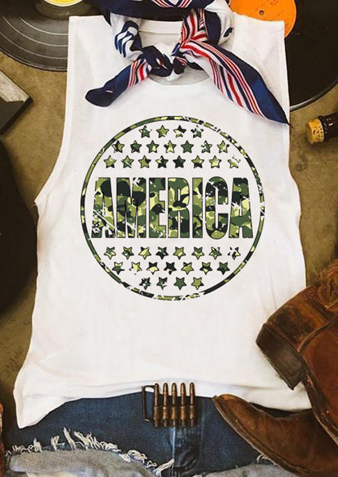 

Tank Tops America Camouflage Star Casual Tank Top in White. Size: ,XL