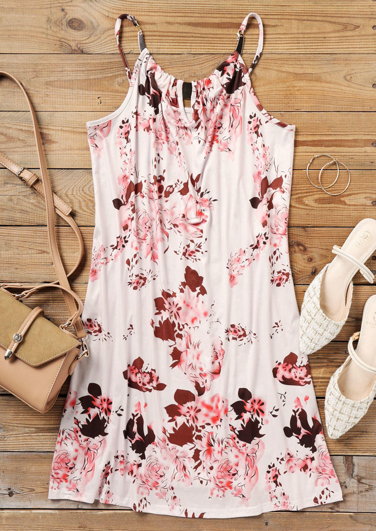

Mini Dresses Floral Hollow Out Sleeveless Halter Mini Dress in Multicolor. Size