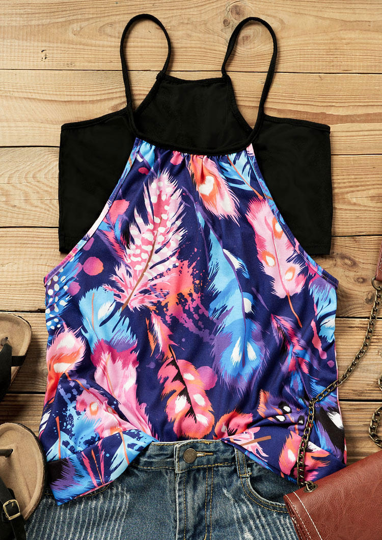 Tank Tops Feather Splicing Casual Camisole in Multicolor. Size: M,L