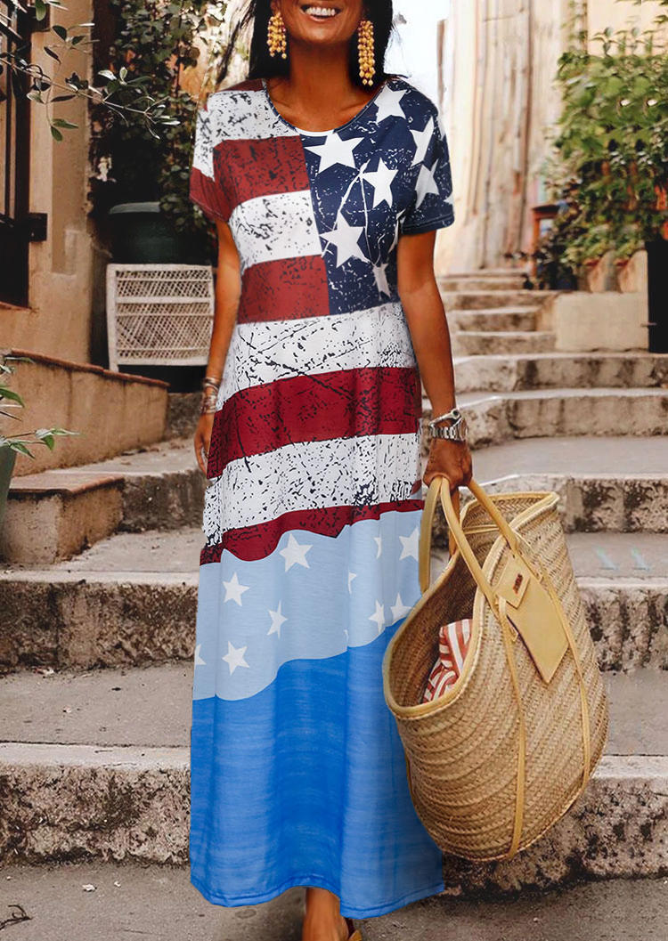 

Maxi Dresses American Flag Star Striped Maxi Dress in Multicolor. Size: ,M,L,XL