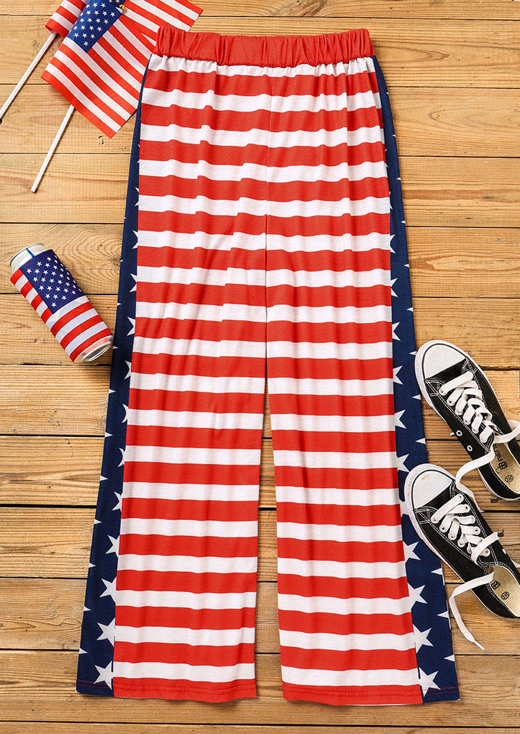 Pants American Flag Star Striped Wide Leg Pants in Multicolor. Size: M