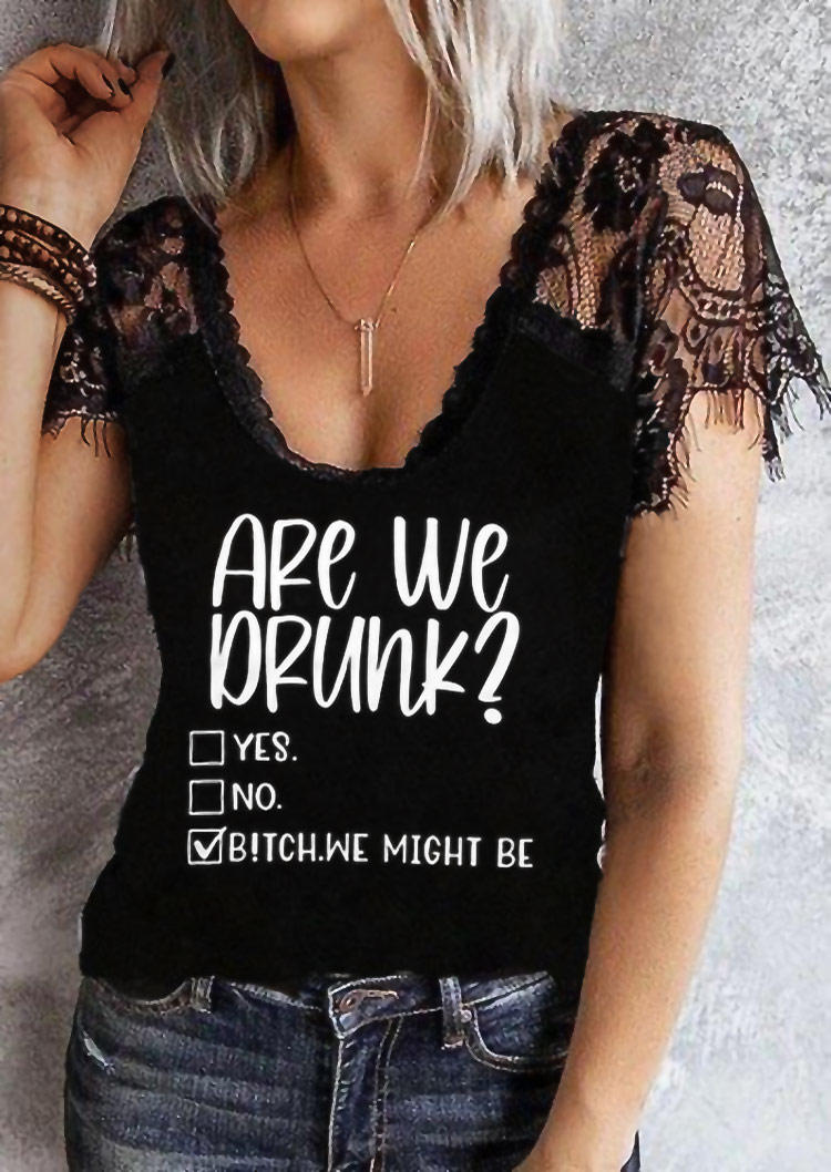 

Blouses Are We Drunk Lace Splicing Blouse in Black. Size