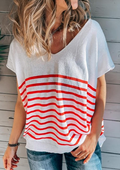

Blouses Striped V-Neck Casual Blouse in Multicolor. Size: ,L,XL