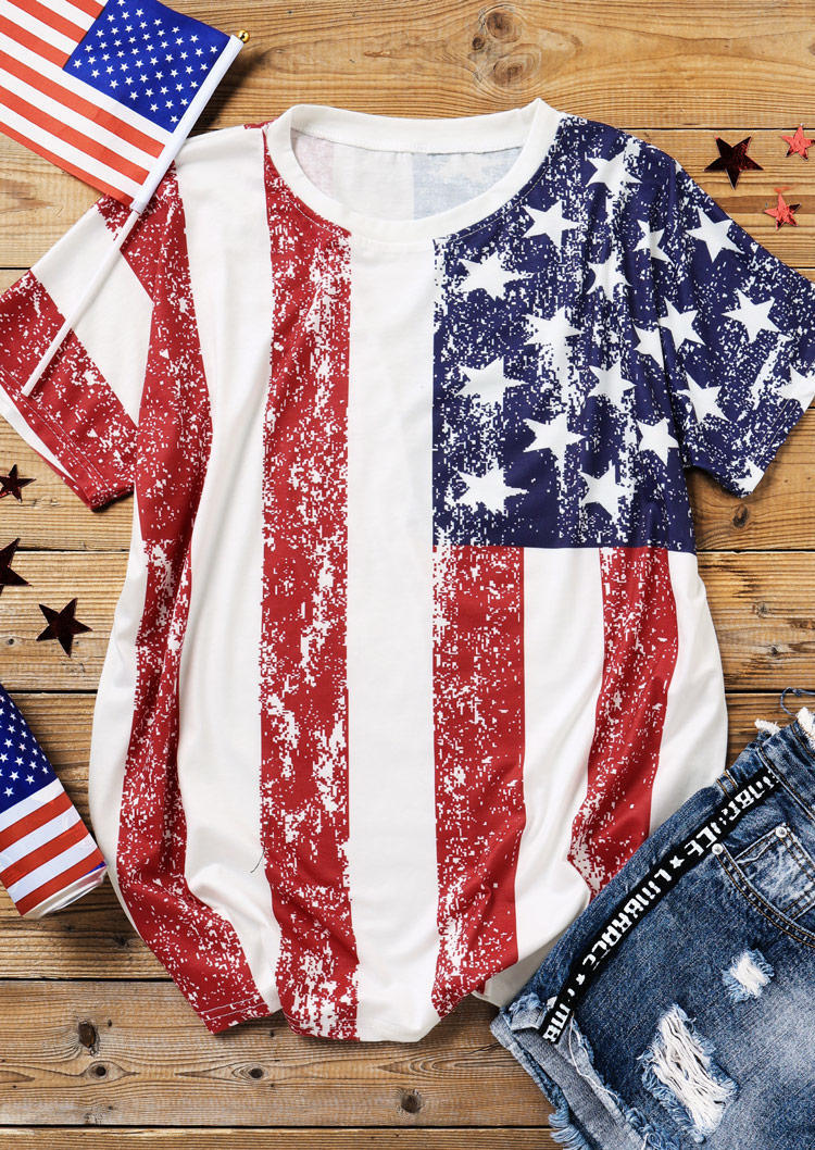 

Blouses American Flag Star Striped Casual Blouse in Multicolor. Size