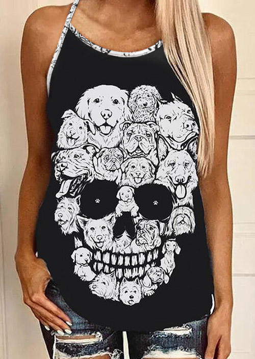 

Tank Tops Skull Dog Hollow Out Camisole in Black. Size