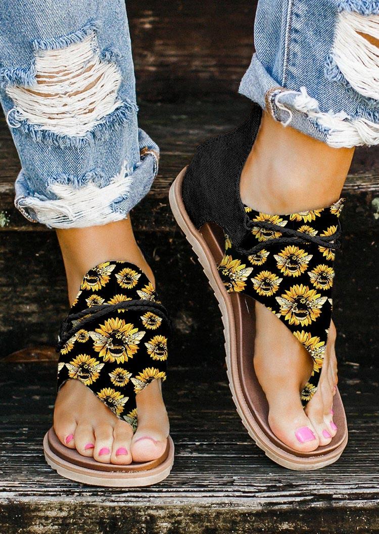 

Sandals Sunflower Bee Zipper Thong Flat Sandals in Black. Size: ,38,39,40,41