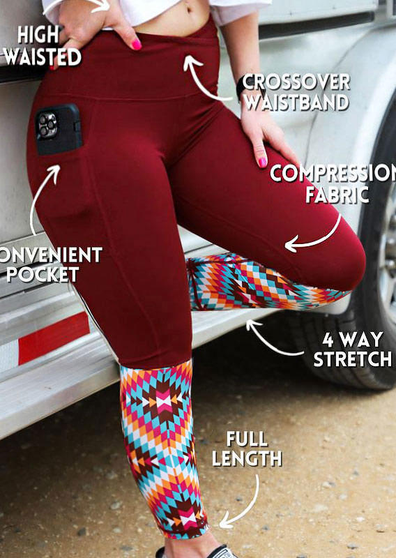 

Plus Size Bottoms Plus Size Aztec Geometric Stretchy Yoga Fitness Leggings in Burgundy. Size: ,XL,2XL