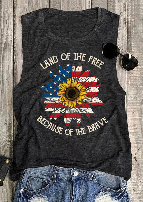 

Land Of The Free Brave American Flag Sunflower Tank - Dark Grey, 504565